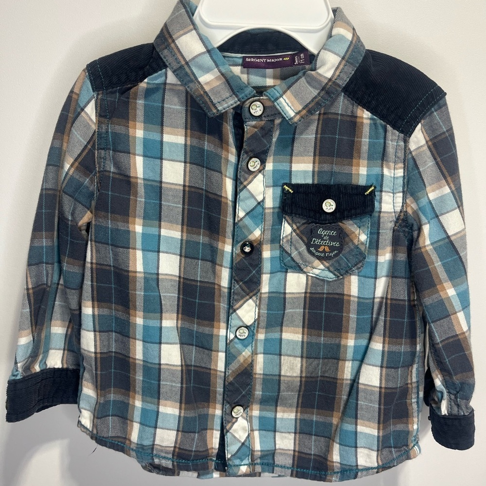 Sergent Major Western Style Flannel Plaid  Button Down Shirt Boys 9 months